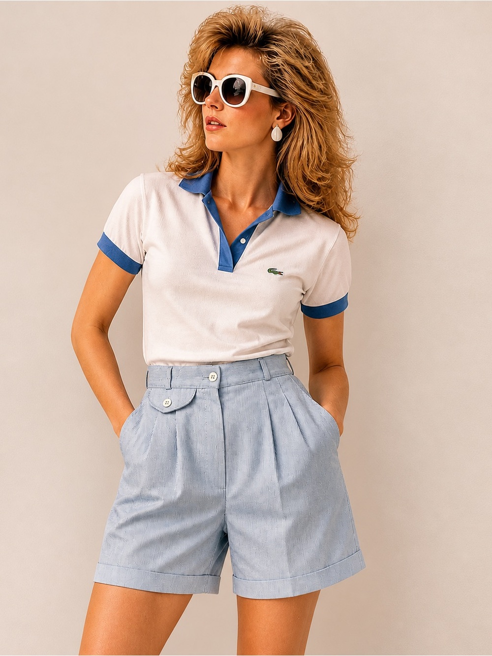 Vintage Lacoste Haymaker Striped High-Waisted Shorts Blue Pinstripe 80’s Size S